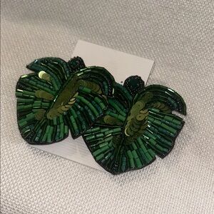 Green Beaded Leaf Brooch